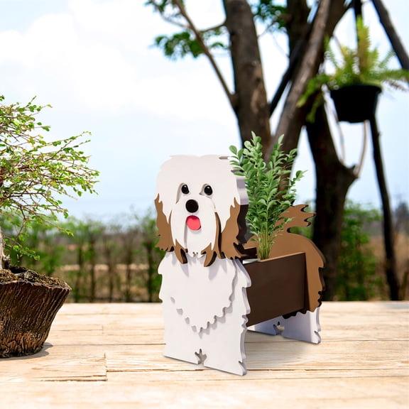 Snmubt Garden Art Crafts Dog Flower Pot Storage Garden Decoration Art (H)