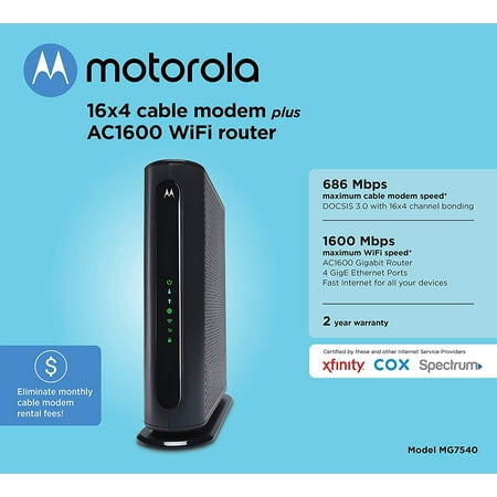 Motorola - AC Dual-Band Wi-Fi Router with 16 x 4 Modem - Black