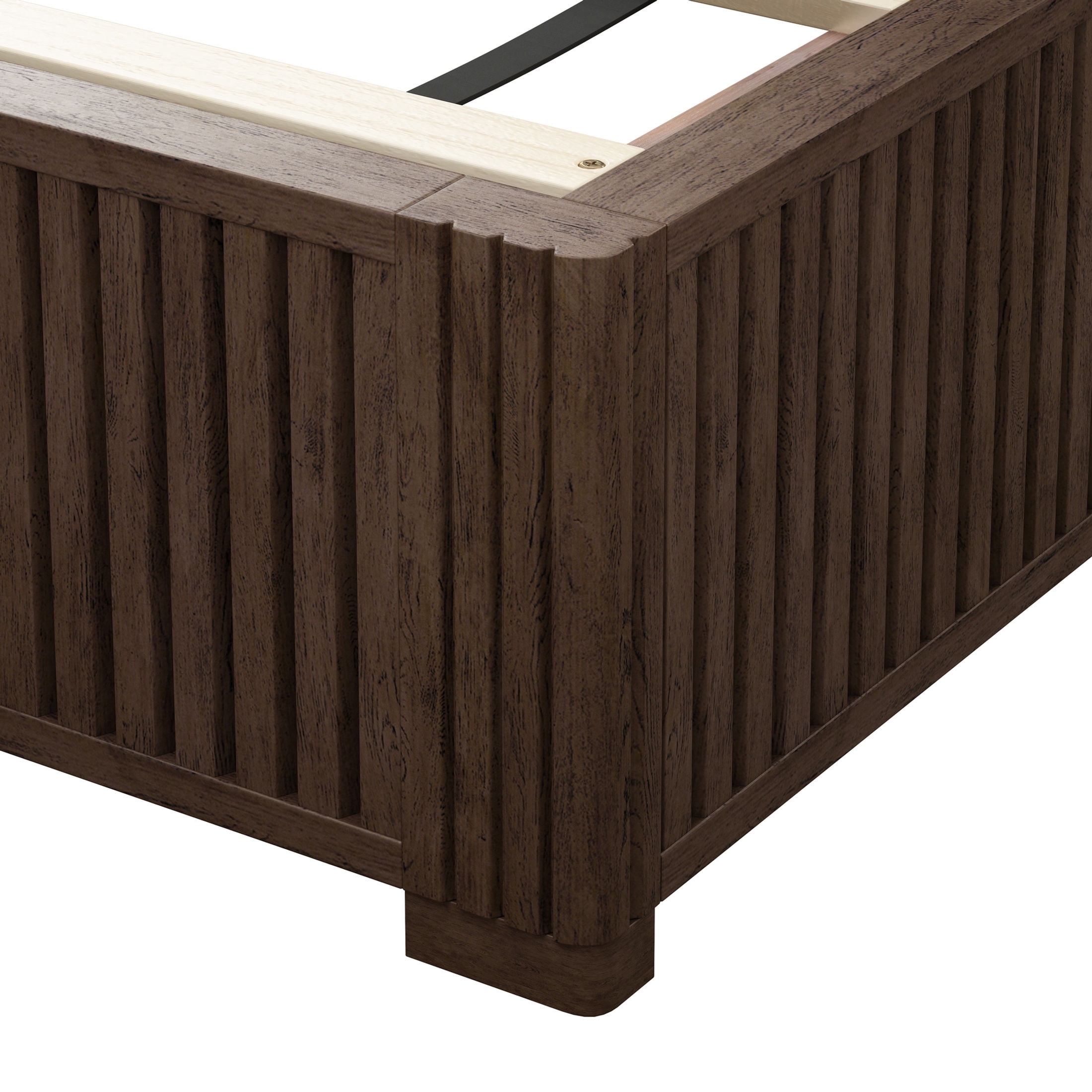 GDF Studio King Size Solid Wood Platform Bed with Wingback Headboard, No Box Spring Needed, Walnut