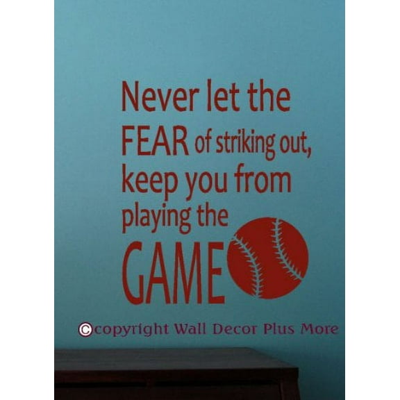 Bedroom Decor Never Let The Fear of Striking Out Baseball Quote Wall Decals, 23x19-Inch, Red