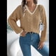thumbnail image 5 of Suéter de Punto con Cuello en V y Larga para Mujer, Otoño 2025, Top Tipo Jersey, , Suave, Elegante y Casual. Caqui L, 5 of 10