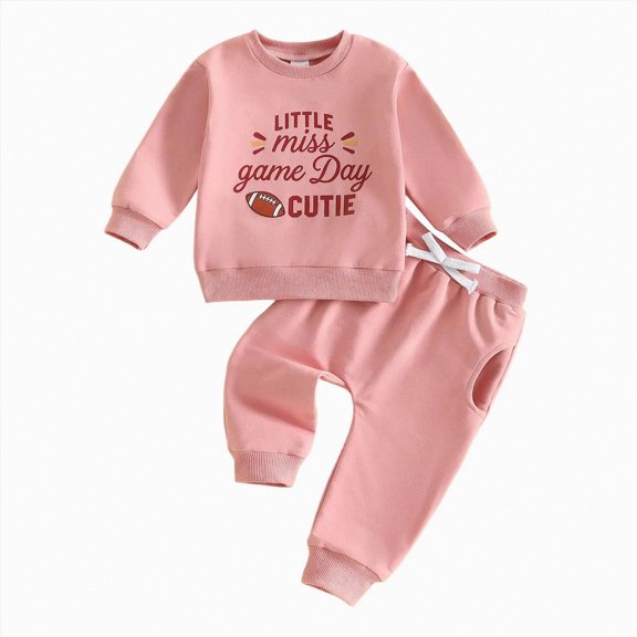 NIEWTR Girls' Cute Casual Round Neck Sweatshirt With Letter Print and Solid Color Long Pants Set Winter 2 Piece Outfit
