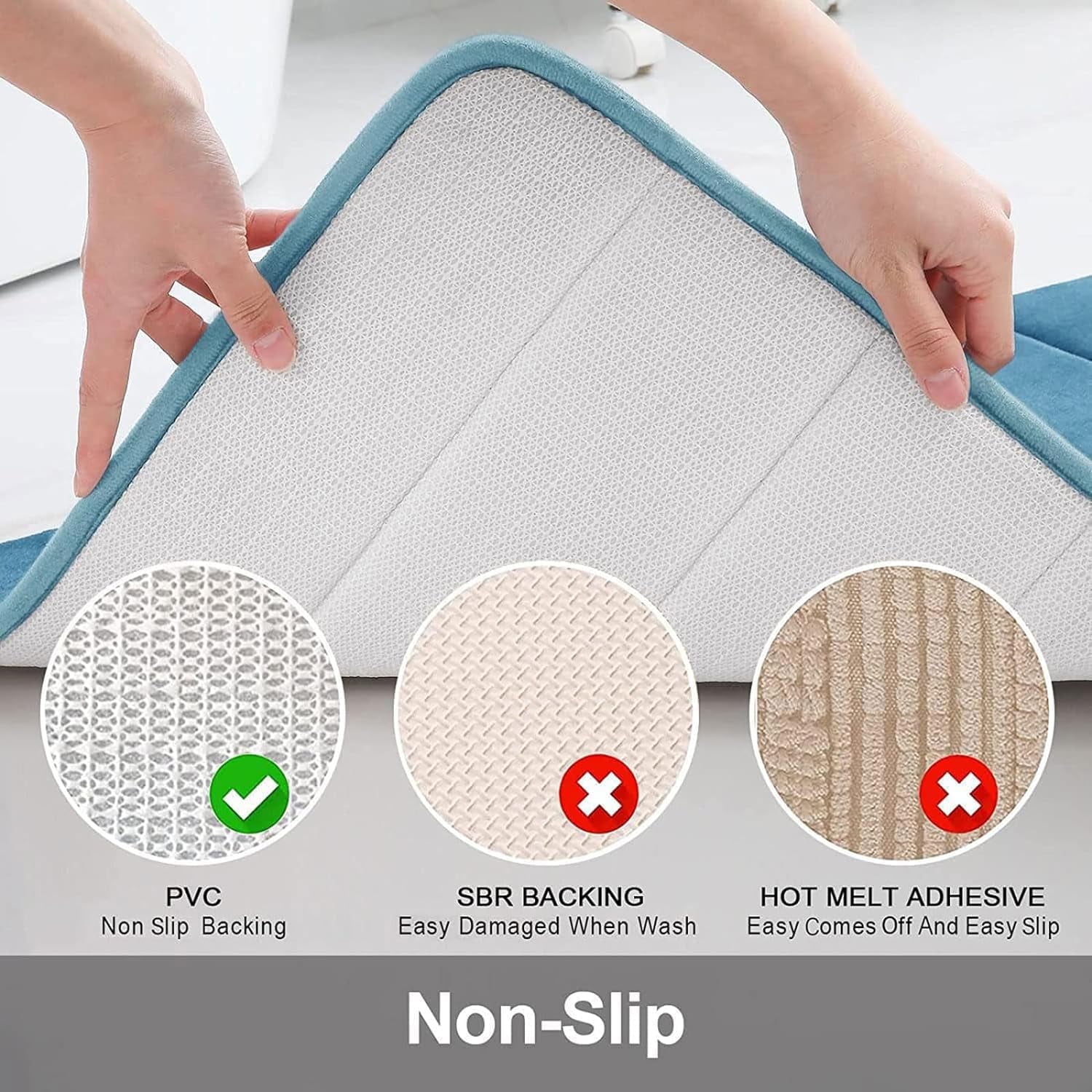 Memory Foam Bath Mat Rug, 24" x 16", Ultra Soft and Non-Slip Bathroom Rugs, Water Absorbent and Machine Washable Bath Rug for Bathroom, Shower, and Tub, Blue