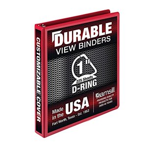 Samsill Durable 1 Inch Binder, Made in The USA, D Ring Binder, Customizable Clear View, Red, Holds 225 Pages