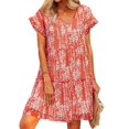 thumbnail image 5 of ZXZY Women Floral Printed Ruffled Sleeves V Neck Babydoll Mini Dress, 5 of 8