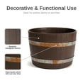 thumbnail image 3 of RTS Home Accents 100% Recycled Polyethylene 18 inch Heavy Duty Better Barrel Planter With Rusting Steel Bands, Walnut Color (2 Pack), 3 of 8