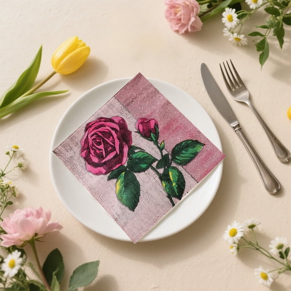 Valentine's Day Disposable Rose Print Napkins - Facial Tissues and Handkerchiefs for Party, Rose Printed Paper Towels for Valentine's Kitchen and Dining Decor