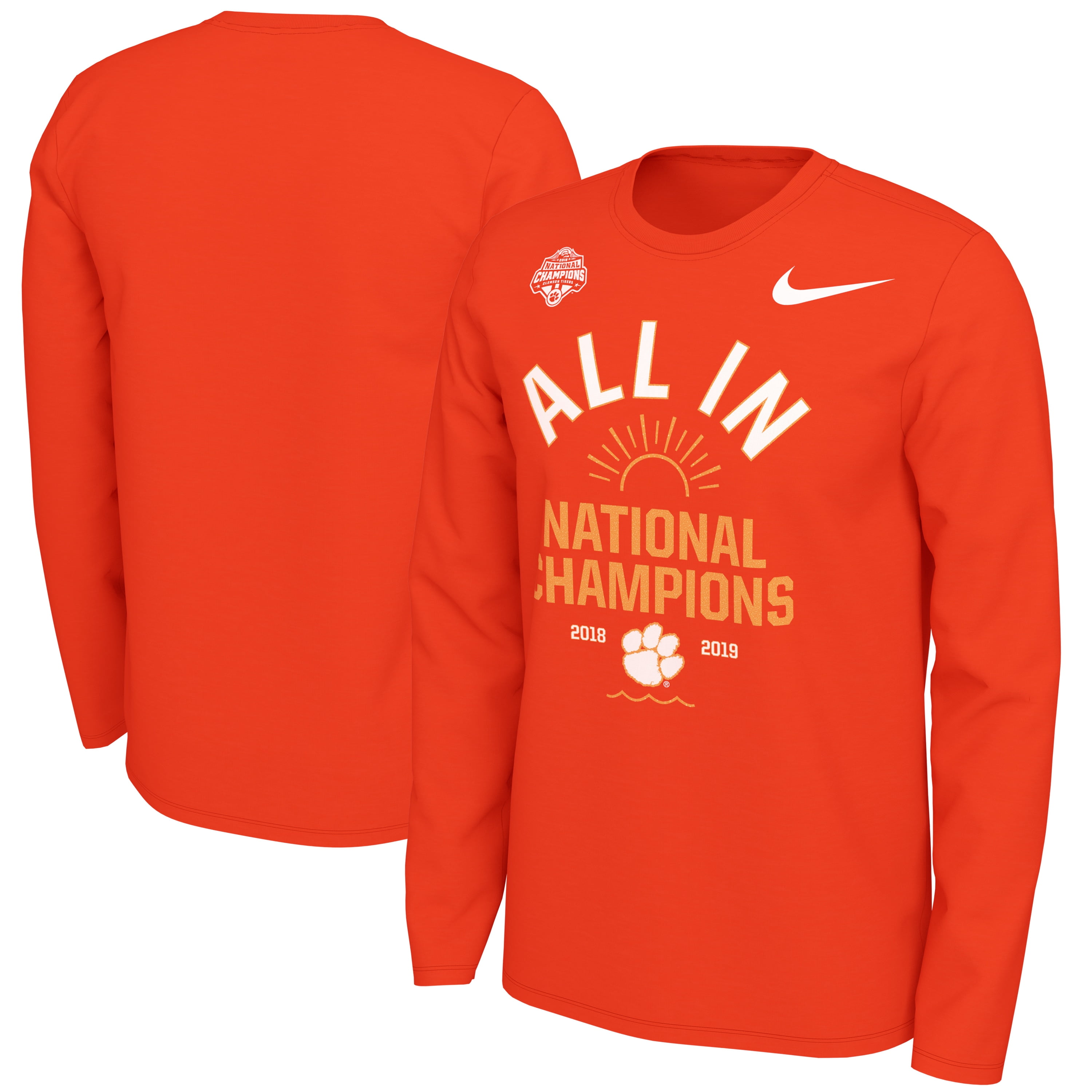 Clemson Tigers Nike College Football Playoff 18 National Champions Celebration Long Sleeve T Shirt Orange Walmart Com Clemson Tigers Nike College Football Playoff 18 National Champions Celebration Long Sleeve T Shirt Orange Walmart Com