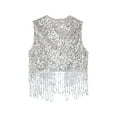 thumbnail image 6 of Nyeemya Men's Shiny Sequins Open Front Jacket 70s Hippie Tassel Vest Disco Party Sleeveless Cropped Tank Top Silver M, 6 of 7
