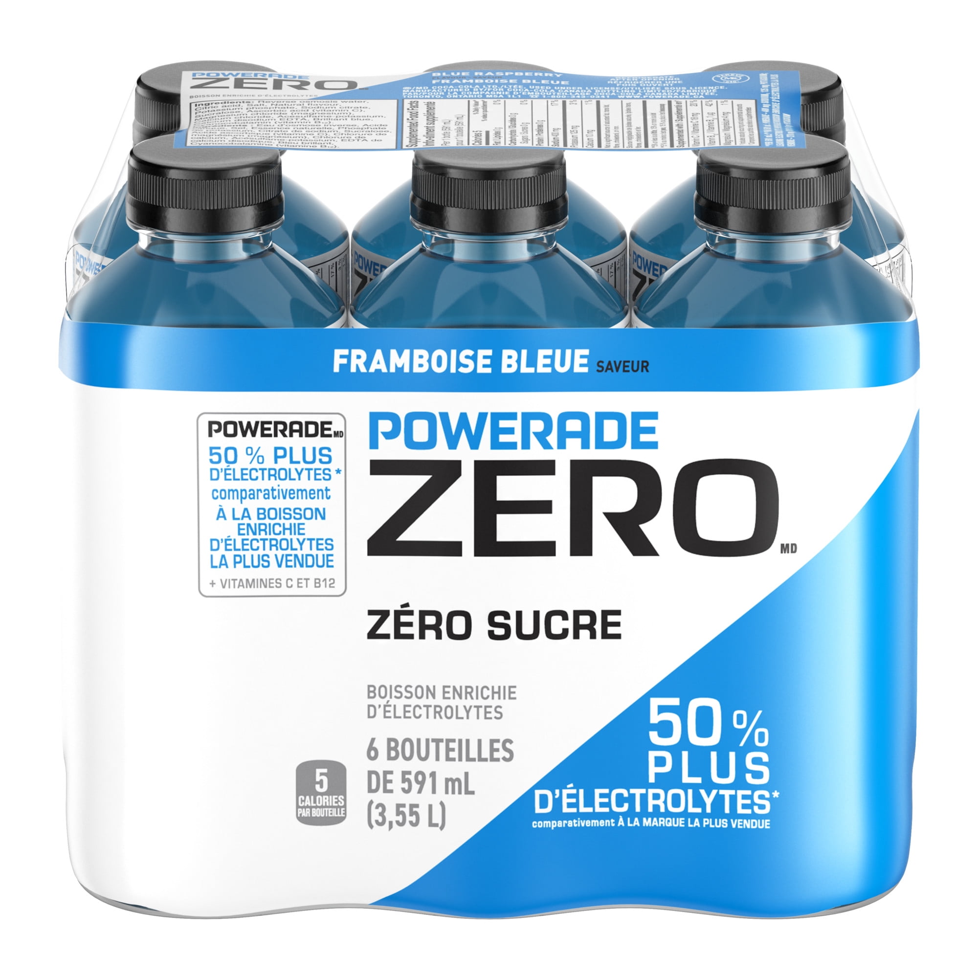 Powerade Zero Blue Raspberry Bottles, 591 mL