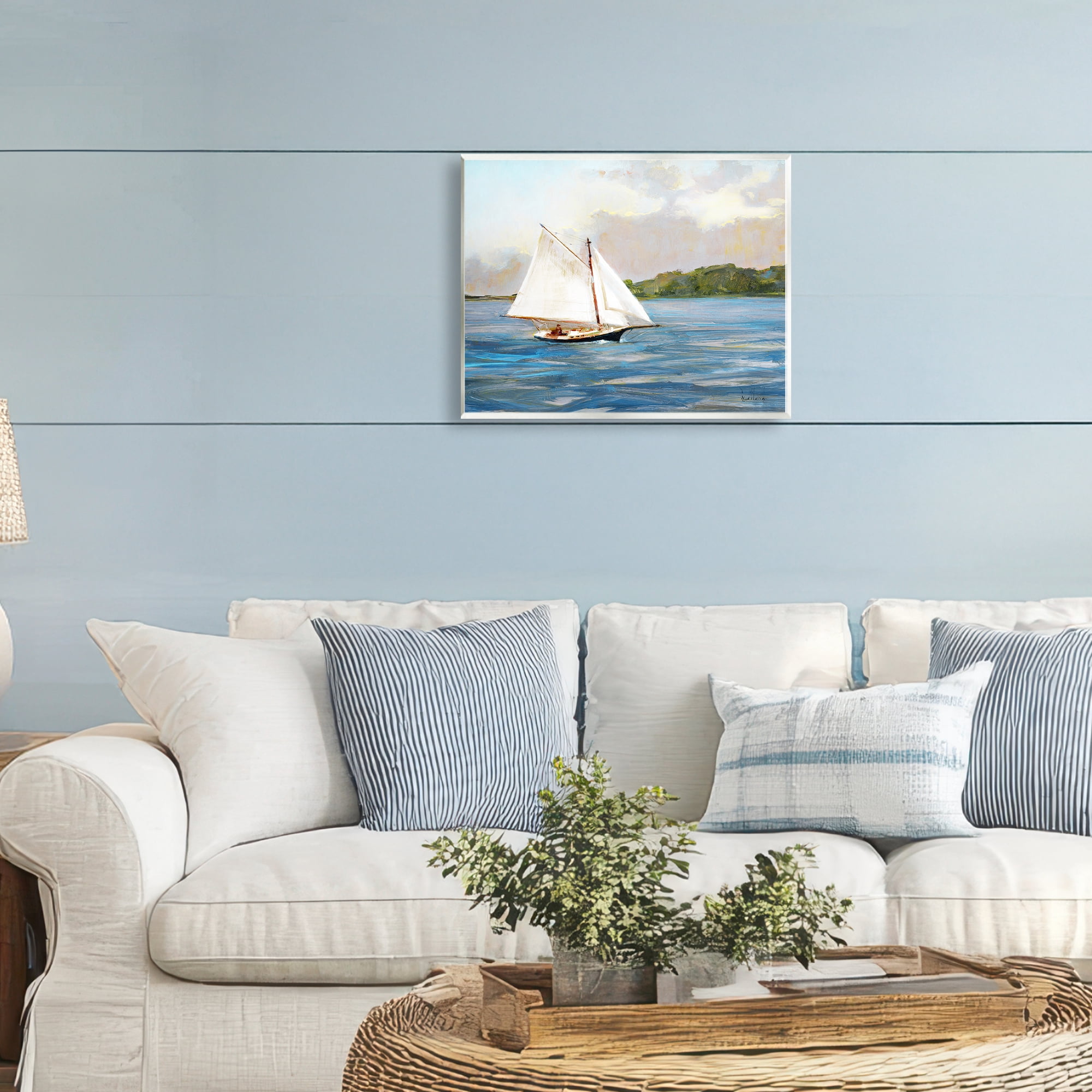 Stupell Industries White Sailboat on Calm Blue Sea Wall Plaque Art, design by Katie Swatland