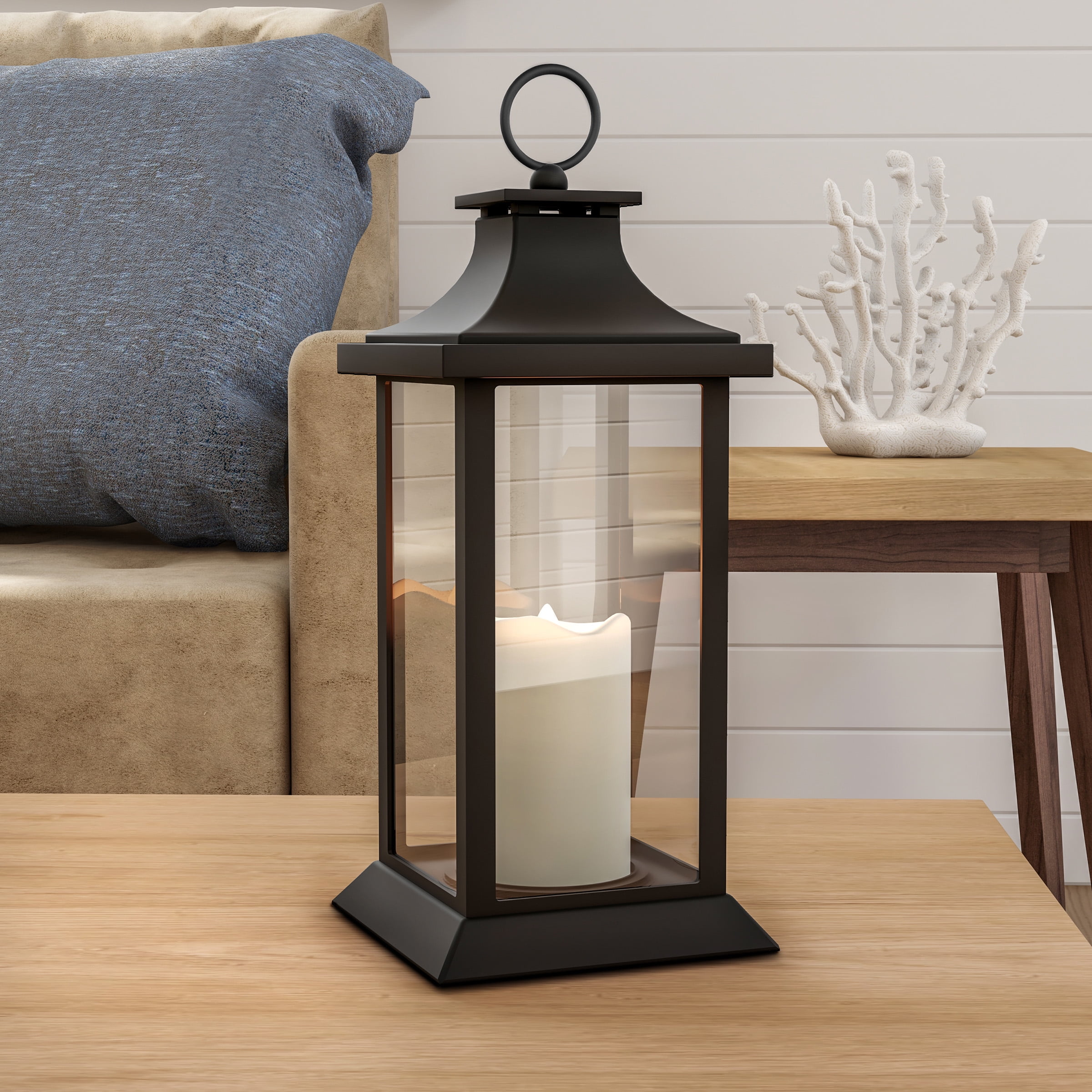 Decorative Sentiment Lantern LED Pillar Candle Hanging or Tabletop in 3 CHOICES 