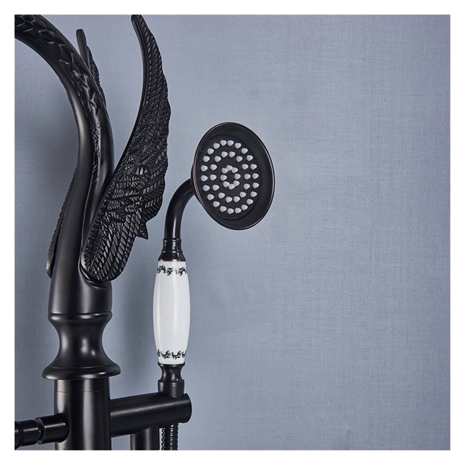 Black Bathroom Bathtub Faucet Floor-standing Hot and Cold Mixer Taps Special Swan-shaped Water Outlet Bathtub Floor Faucet ,360° Swivel Spout