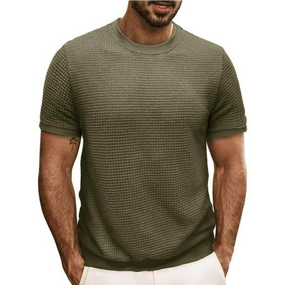 OGLCCG Mens T Shirts Casual Textured Crew Neck T-Shirt Short Sleeve Solid Color Basic Pullover Tshirts for Everyday Comfort