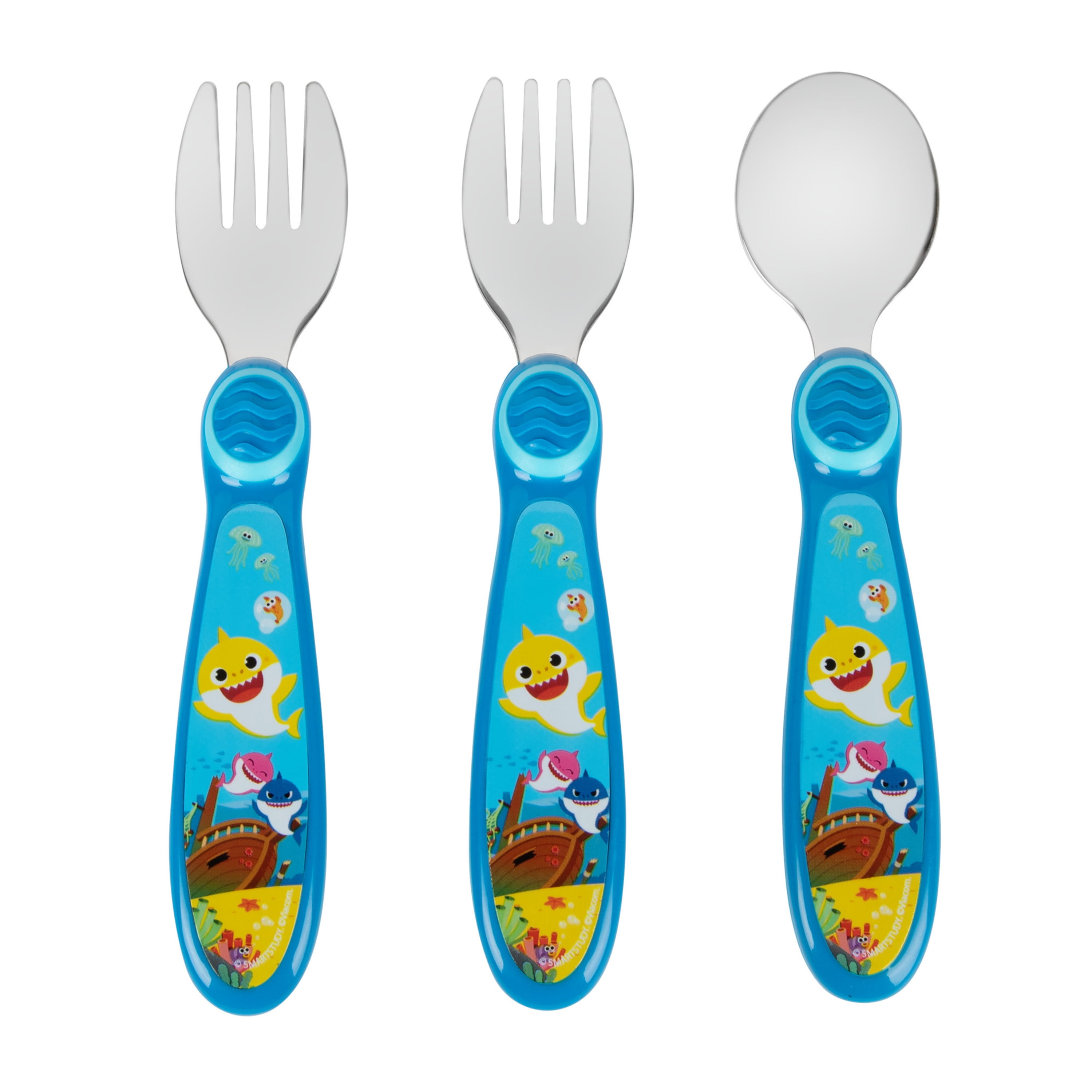 Pink Fong Baby Shark Toddler Forks and Spoon Set - 3 Pieces - Dishwasher Safe Utensils