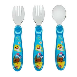Travelwant 2Pcs/Set Kids Utensils Stainless Steel Baby Fork and Spoon Safe Travel Toddler Utensils Set Kids Cute Baby Flatware with Round Silicone