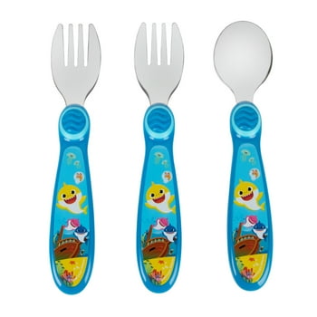 Pink Fong Baby Shark Toddler Forks and Spoon Set - 3 Pieces - Dishwasher Safe Utensils