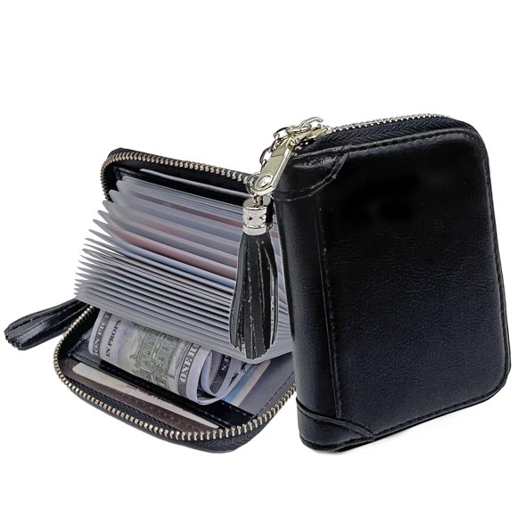 Yuhan Pretty Tarjetero Para Mujer Con Tarjetero De Piel Rfid, Pequeño Estuche Para Tarjetas De Identificación (20 Ranuras Para Tarjetas, Negro Nuevo)