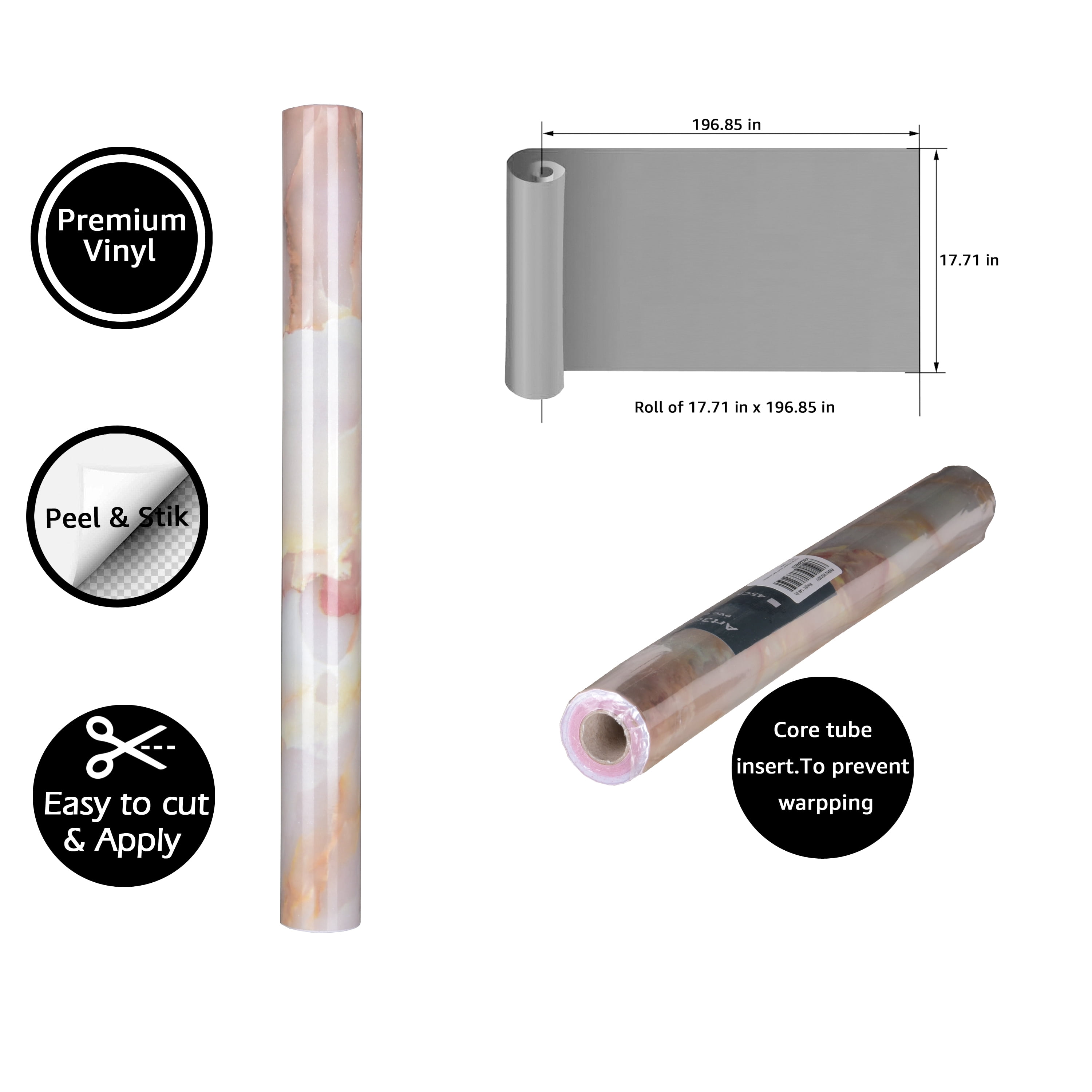 Art3d Marble Beige 17.7 in. x 196.9 in. Peel and Stick Waterproof Decorative Contact Wallpaper for Countertops (1-Pack)