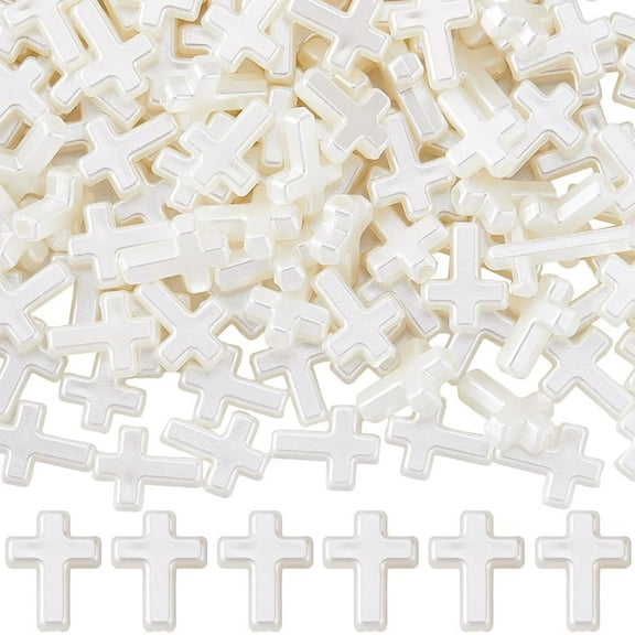 200Pcs ABS Plastic Pearl Cross Pendants White 16x12x5.5mm Hole: 2mm