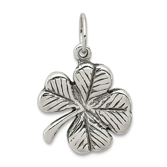 925 Sterling Silver Solid Polished Oxidized 4-leaf Clover Charm 20x8mm Wide Pendant Necklace for Women