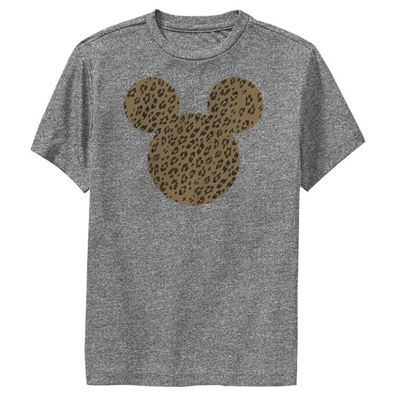 Boy's Mickey & Friends Mickey Mouse Cheetah Print Silhouette  Performance Graphic Tee Charcoal Heather Large
