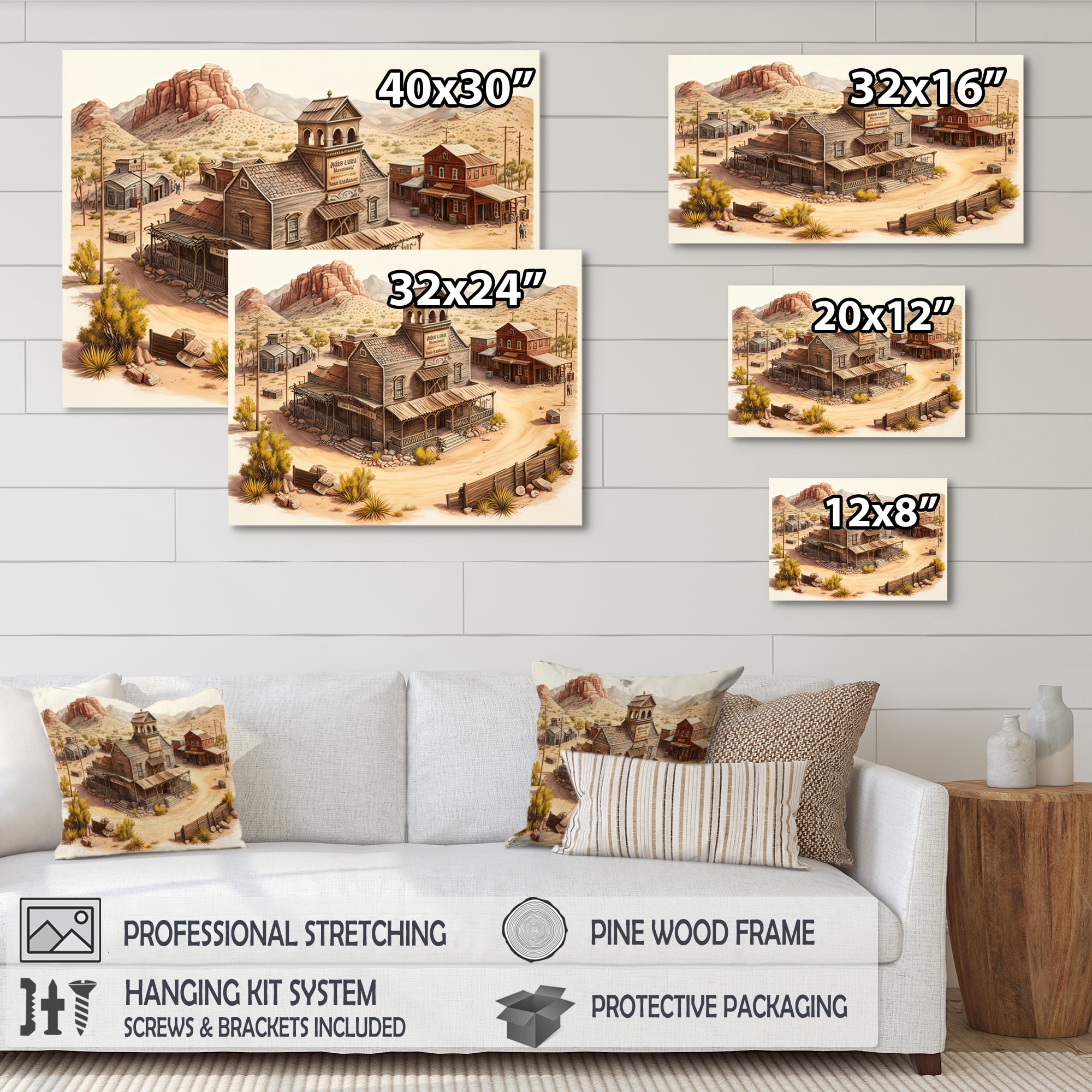 Designart Arizona Wild West Town I Canvas Wall Art
