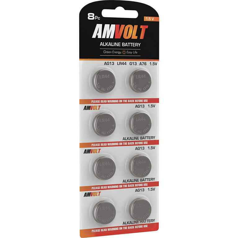 Amvolt 8 Pack LR44 AG13 Battery - [Ultra Power] Premium Alkaline 1.5 Volt  Non Rechargeable Round Button Cell Batteries for Watches & Electronic  Devices - 2024 Exp Date 
