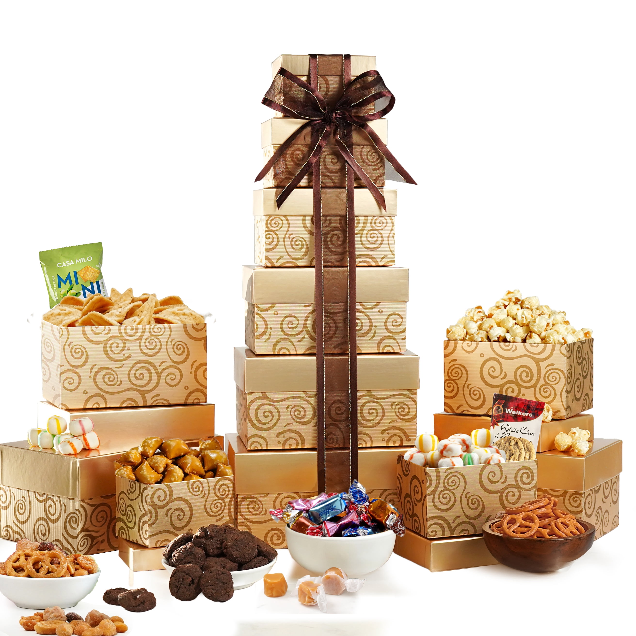 Broadway Basketeers Gift Basket Tower Snack Gifts for Women, Men, Families, College, Birthday, Appreciation, Thank You, Sympathy, Congratulations, Business & Corporate Gifts