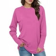 thumbnail image 3 of Aboser Womens Casual Long Sleeve Shirts Trendy Crew Neck Shirt Tops Loose Fit Plain Tshirts Comfortable Soft Classic Shirts Solid Color Pullover Top Hot Pink L, 3 of 7