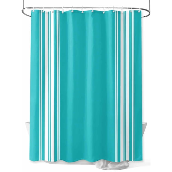Farmhouse Aqua Shower Curtain, White Stripe Waterproof Shower Curtain Set with 12 Hooks Lightweight Washable Fabric Shower Curtains for Bathroom 36x72 Inches