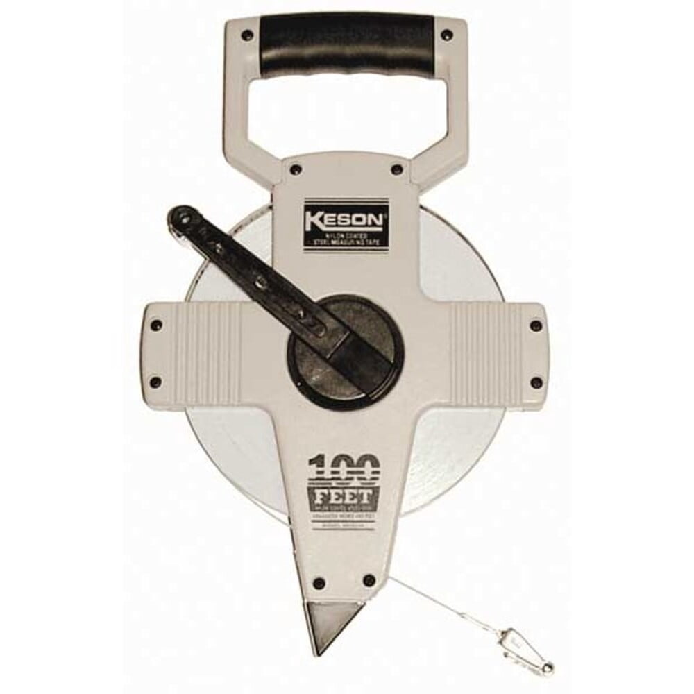 KESON LLC NR18100 Tape Measure, 100 ft L Blade, 3/8 in W Blade, Steel Blade, ABS Case, Gray Case