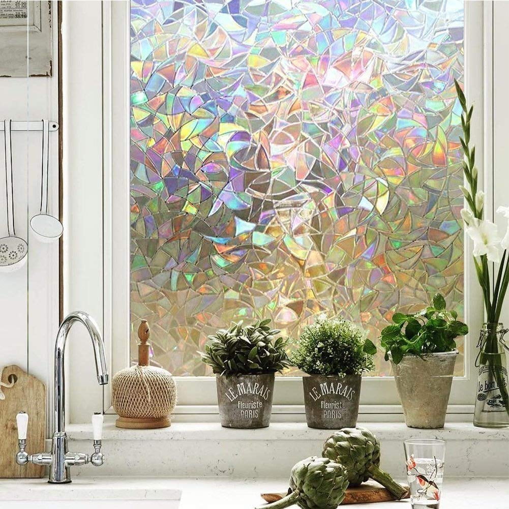 3D Privacy Window Film Non-Adhesive Frosted Pattern Glass Rainbow Effect 