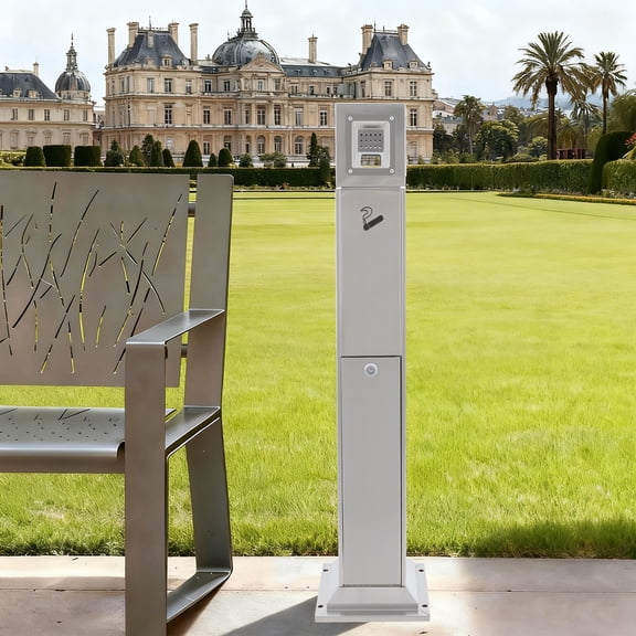 Stainless Steel 25*25*108cm Outdoor Vertical Ash Column With Four Sides Open And Large-Capacity Fixed Smoking Barrel