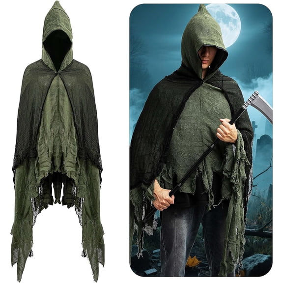 Halloween Hooded Mesh Cloak, Scary Grim Reaper Cloak Cosplay Costume, Loose Gothic Wizard Cape Gauze Robe