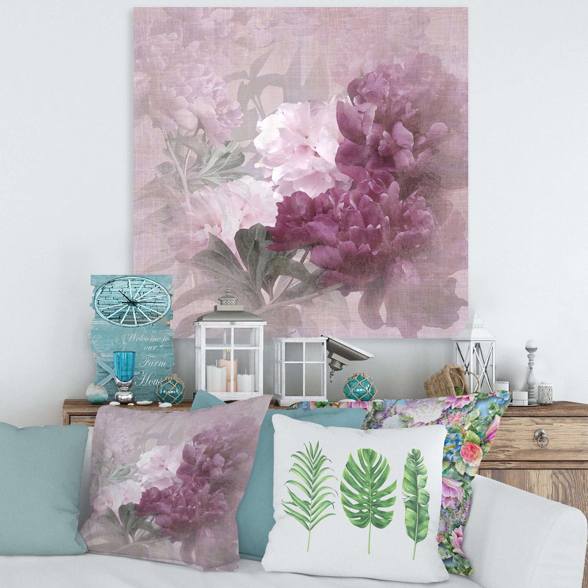 Ancient Pink and Purple Flowers II 30 in x 30 in Painting Canvas Art Print, by Designart