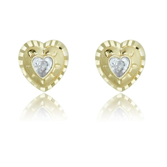 AVORA 10K Yellow Gold Simulated Diamond CZ Heart Earrings