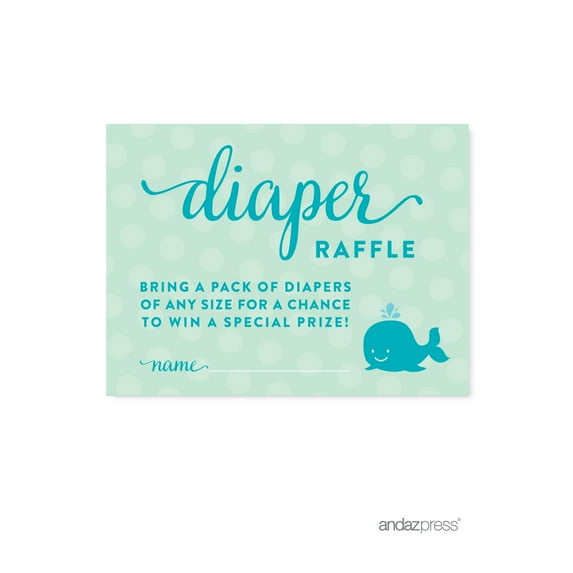 Diaper Raffle Boy Whale Nautical Baby Shower Games, 30-Pack