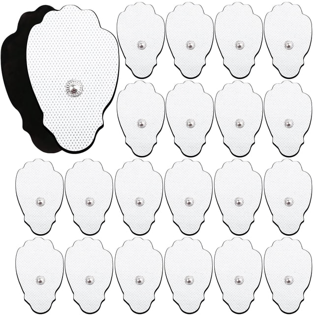Almohadillas de repuesto LotFancy para unidad TENS, 22 electrodos autoadhesivos reutilizables con cierre a presión para masajeador TENS/EMS con cables de botón de 3,5 mm