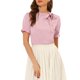 thumbnail image 1 of INSPIRAR CHIC Blusas de Verano para Mujeres de Color Sólido con Lazo en el Cuello y Mangas Cortas para Usar en el Trabajo Rosa Claro S, 1 of 6
