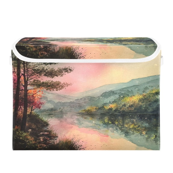 Storage Box With Lid 16.5x12.6x11.8In Foldable Stacked Household Storage Box Beautiful Pink Sky