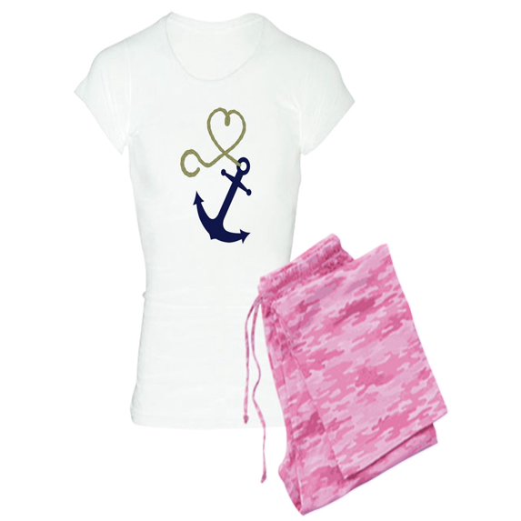 CafePress - Blue Anchor With Heart Rope Pajamas - Women's Light Pajamas