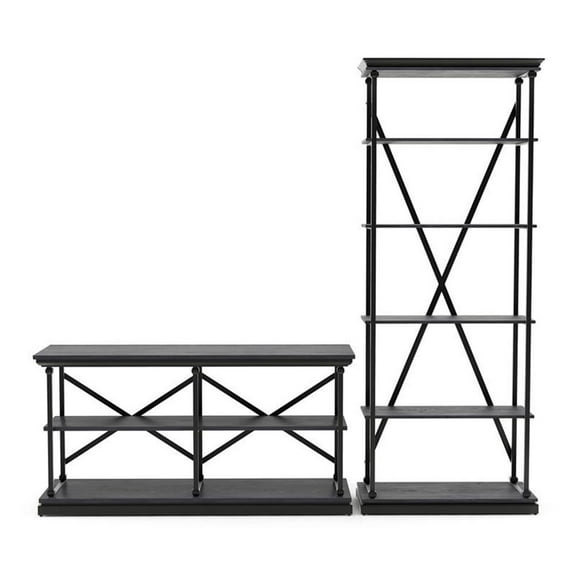 Furniture of America Drewden Metal 2pc Console Table and Bookcase Set in Gray