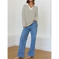 thumbnail image 7 of Rdhnmea Women Long Sleeve T-Shirts Stripe Turn-Down Collar V-Neck Shirts, 7 of 7