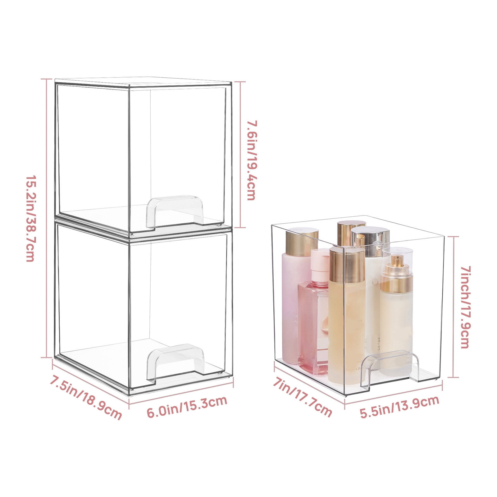 Clear Acrylic Stackable Drawer Organizer System for Efficient Cabinet and Countertop Storage
