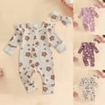 thumbnail image 5 of TOWED22 Baby Girl Fall Sweatshirt Romper Floral Print Long Sleeve Jumpsuit Waffle Clothes,Pink,0-3 M, 5 of 6
