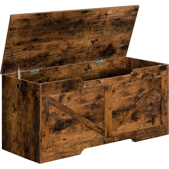 HOOBRO 39.4" Storage Chest Retro Toy Box Organizer with Safety Hinge Rustic Brown BF771CW01