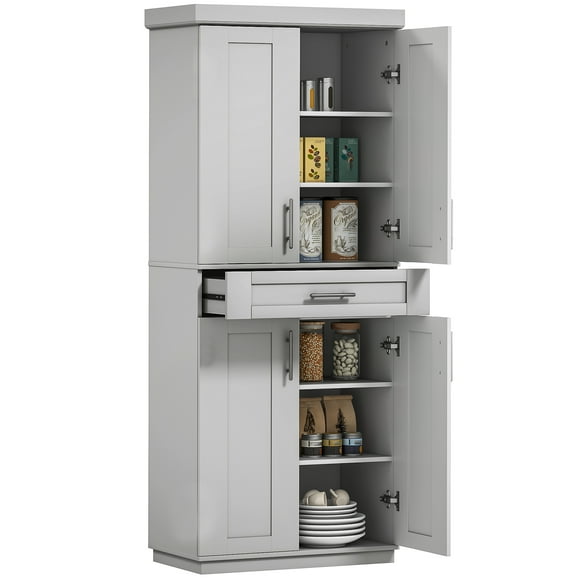 HOMCOM Modern Kitchen Pantry with Shelves, Grey