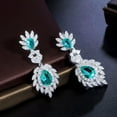 thumbnail image 6 of Green CZ Long Dangle Feather Drop Earring White Gold Plated Elegant Costume Gift, 6 of 9