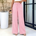 thumbnail image 7 of Yungyresw Gingham Pants Women Elastic Drawstring Waist Lightweight Casual Pants Straight Wide Leg Plaid Lounge Trousers Pink L, 7 of 7